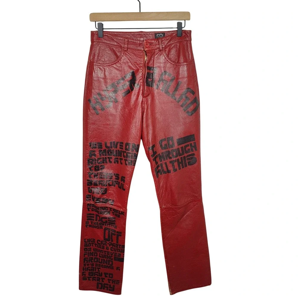 Vintage 90s Bjork Hyperballad Red Leather Pants Womens 28 XOXO Y2K Alt‎ Rock